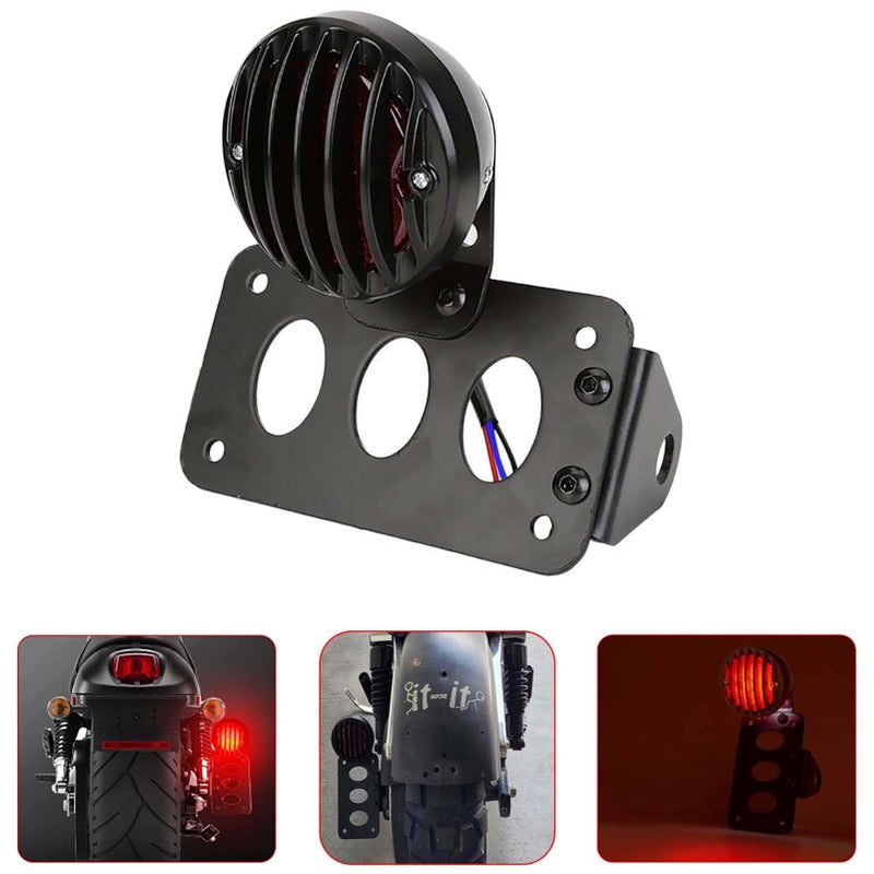 NATGIC 12V Led Red Motorcycle Side Mount Tail Light with Black License Plate Bracket, Brake Light, Stop Running Light, Indicator Light for Locomotive Bobber Chopper Suzuki Yamaha (1 Pack) - Image 1